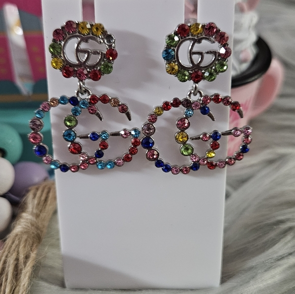 Colorful Crystal Drop Earrings - Picture 2 of 5